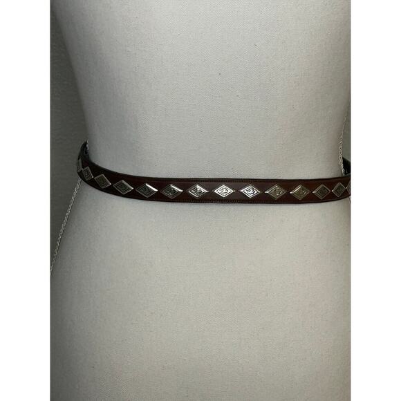 Nadim US women's western brown leather belt with metal diamond accents size 26 - Picture 3 of 14